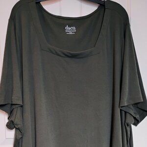 Denim & Co. Olive Green Square Neckline 100% Cotton Tee Shirt-5X- EUC